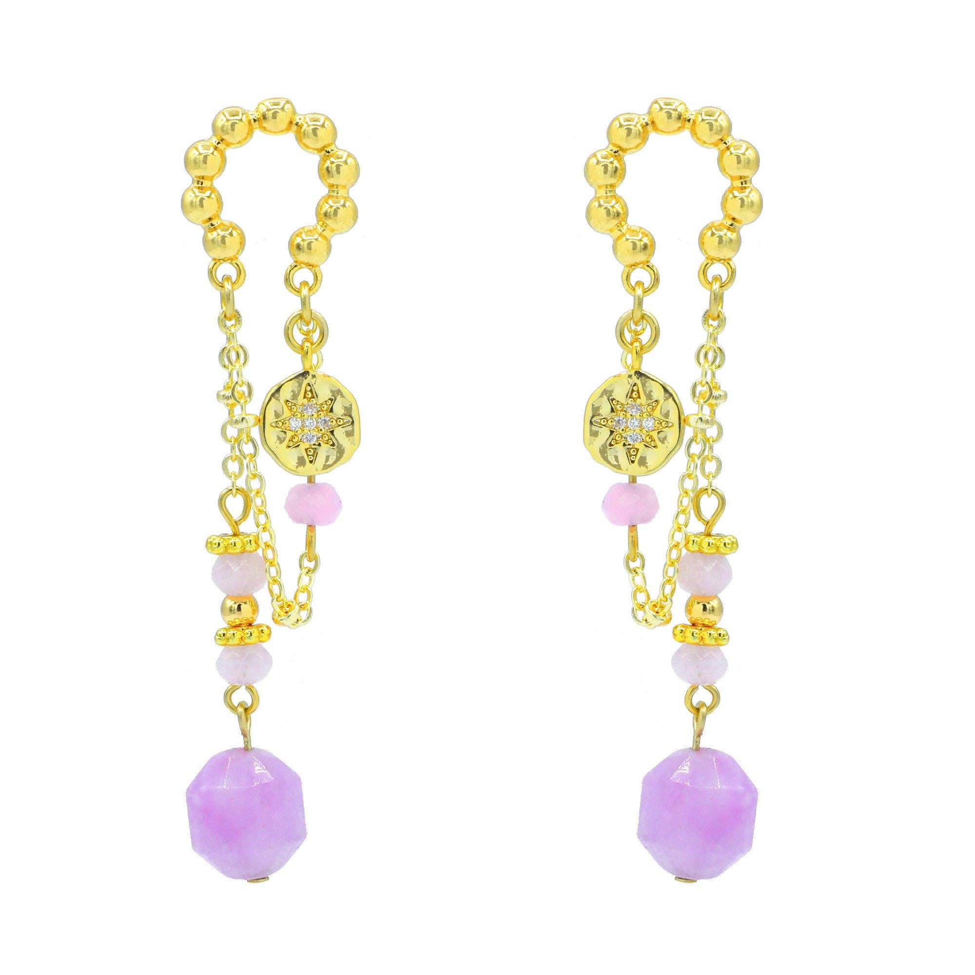 Amethyst Crystal Earrings with Hypo-Allergenic Earring Wires & 18kt El