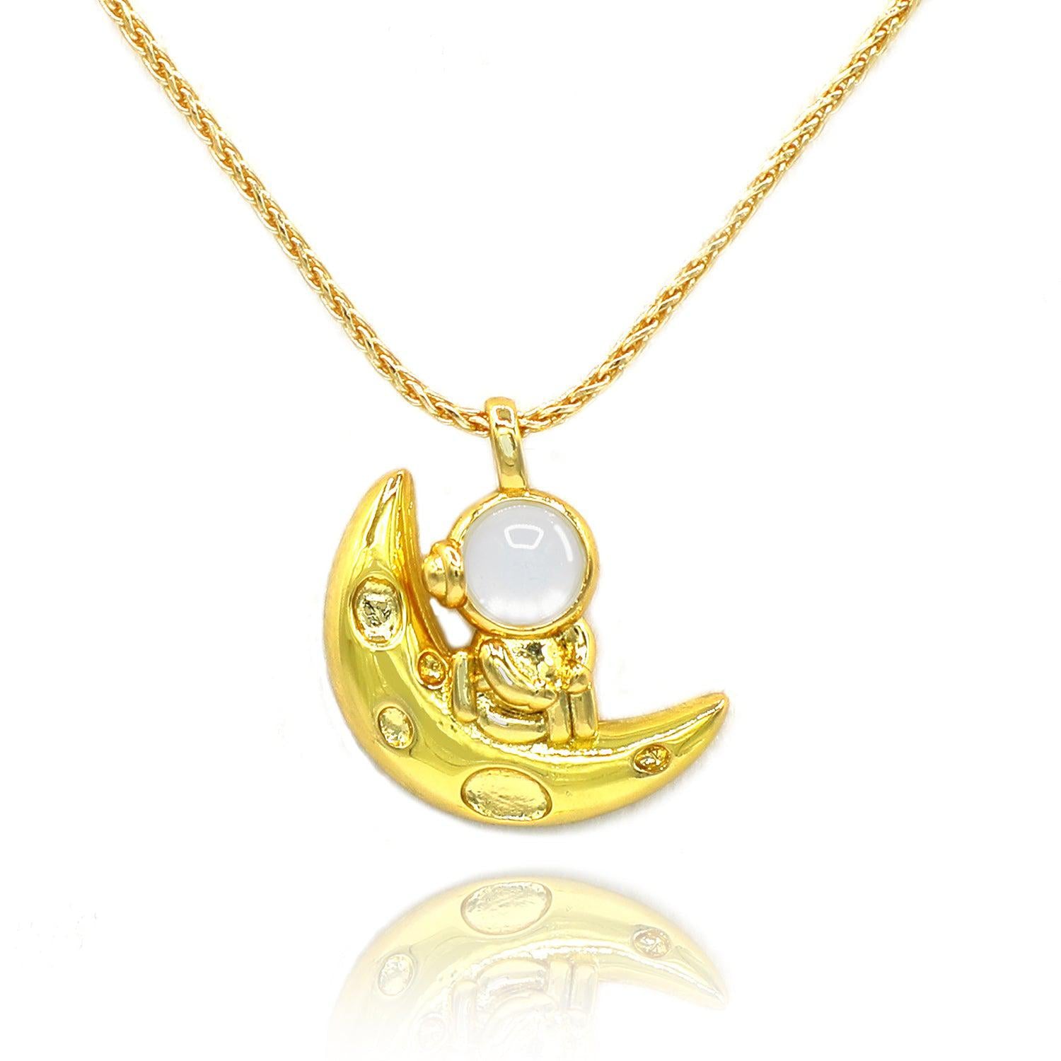 Gold Tone Astronaut Necklace - OPW275