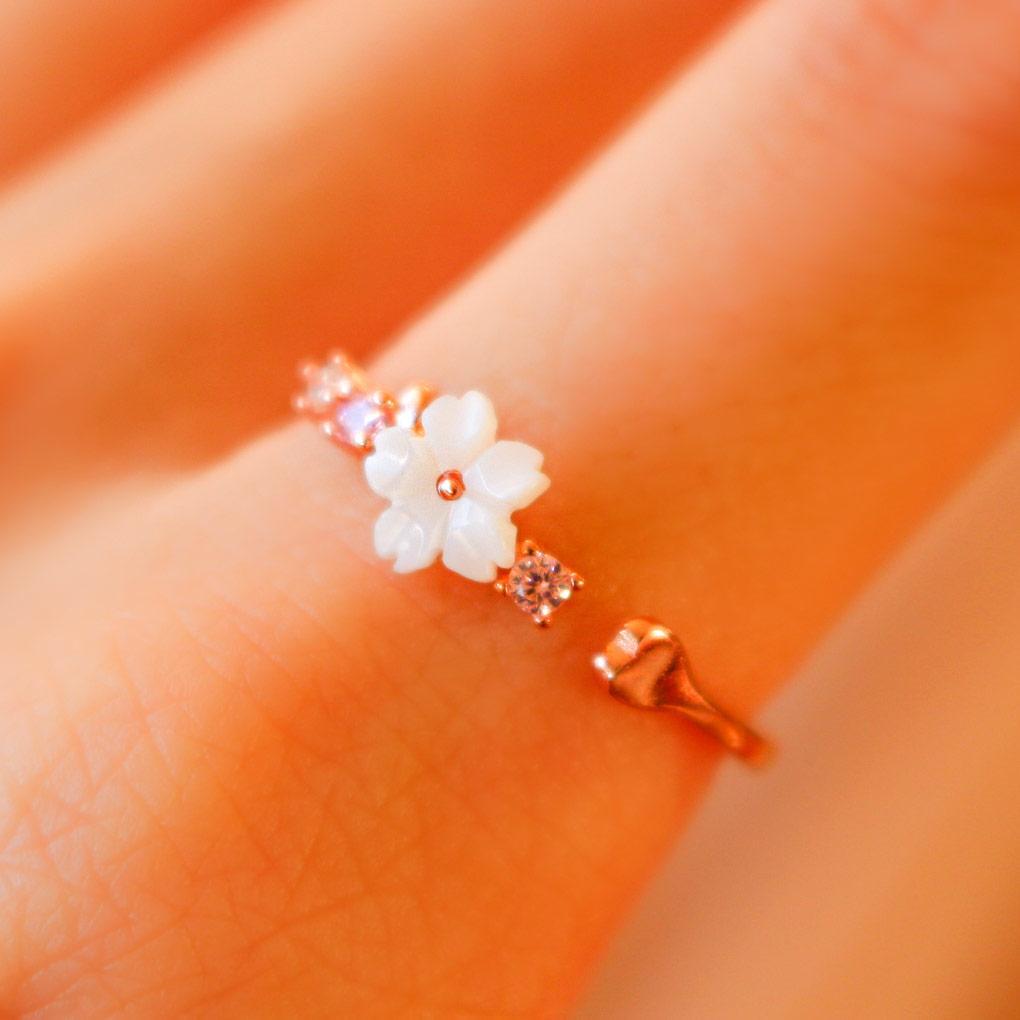 White Flower Dainty Stacking Ring